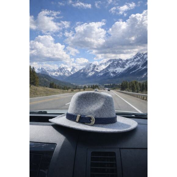 Gray Wool Fedora Western Hat | Reworked Belt Festival Boho Luxe Anthropologie main image 12